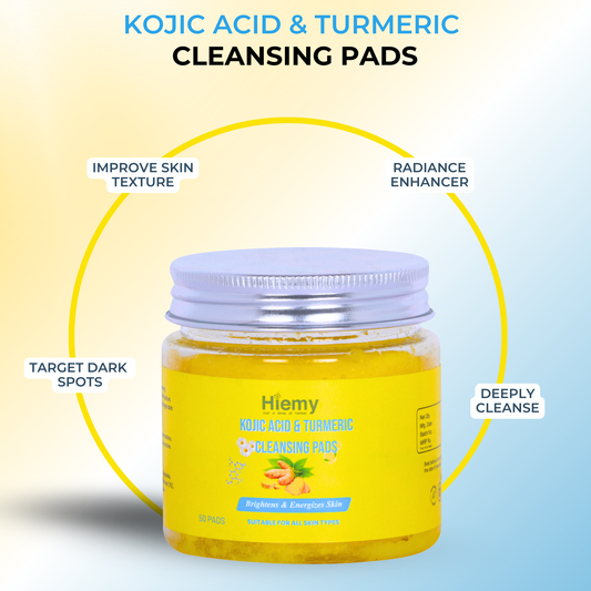 Hiemy Kojic Acid & Turmeric Cleansing Pads (50Pads) | Brightens | Targets Pigmentation | Energizes Skin | Suitable for All Skin Types