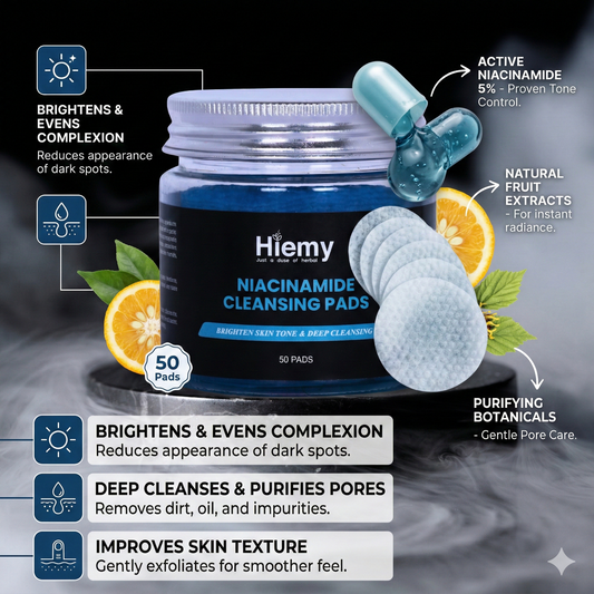 Hiemy Niacinamide Cleansing Pads for Brightens Skin Tone | Deep Cleansing | Pore Refining | Suitable for All Skin Types (50Pads)