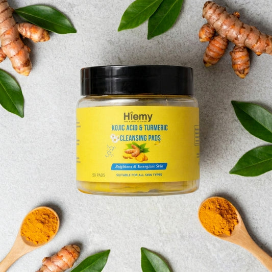 Hiemy Kojic Acid & Turmeric Cleansing Pads (50Pads) | Brightens | Targets Pigmentation | Energizes Skin | Suitable for All Skin Types