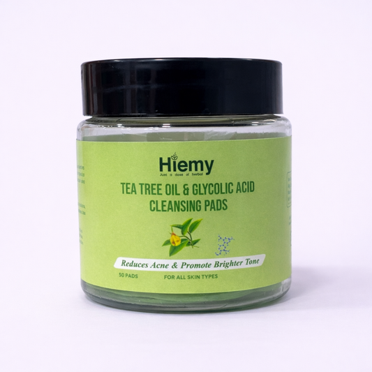 Hiemy Tea Tree Oil & Glycolic Acid Cleansing Pads  For Acne Control | Gentle Exfoliation | Clear & Bright Skin |  (50Pads)