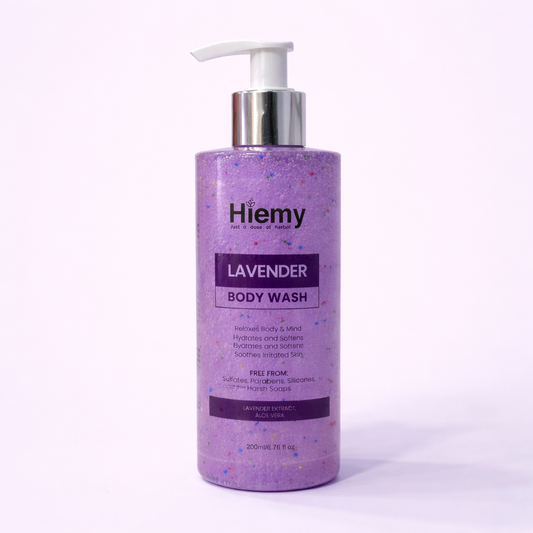 Hiemy Lavender Body Wash | Relaxes Body & Mind | Hydrates & Soothes Irritated Skin | Sulfate-Free | With Lavender Extract & Aloe Vera (200ml)