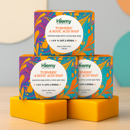 Hiemy Turmeric & Kojic Acid Brightening Soap | Fades Dark Spots & Evens Skin Tone (Combo of 3 Soap)