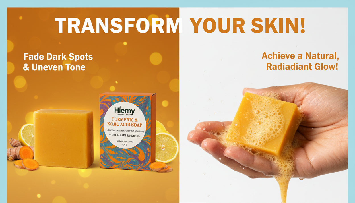 Hiemy Turmeric & Kojic Acid Brightening Soap | Fades Dark Spots & Evens Skin Tone (Combo of 3 Soap)