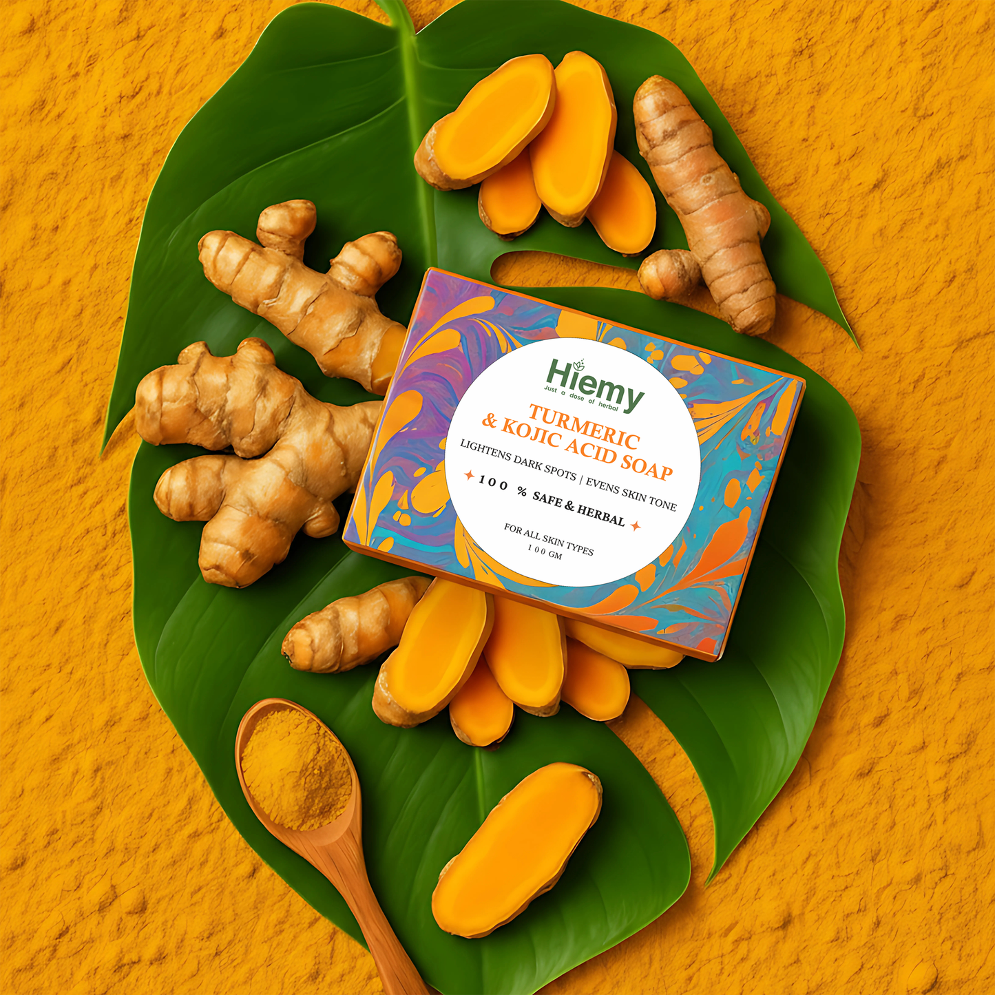 Hiemy Turmeric & Kojic Acid Brightening Soap | Fades Dark Spots & Evens Skin Tone (Combo of 3 Soap)