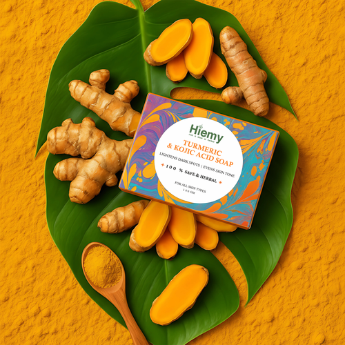 Hiemy Turmeric & Kojic Acid Brightening Soap | Fades Dark Spots & Evens Skin Tone (Combo of 3 Soap)