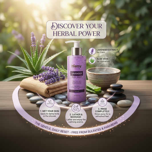Hiemy Lavender Body Wash | Relaxes Body & Mind | Hydrates & Soothes Irritated Skin | Sulfate-Free | With Lavender Extract & Aloe Vera (200ml)