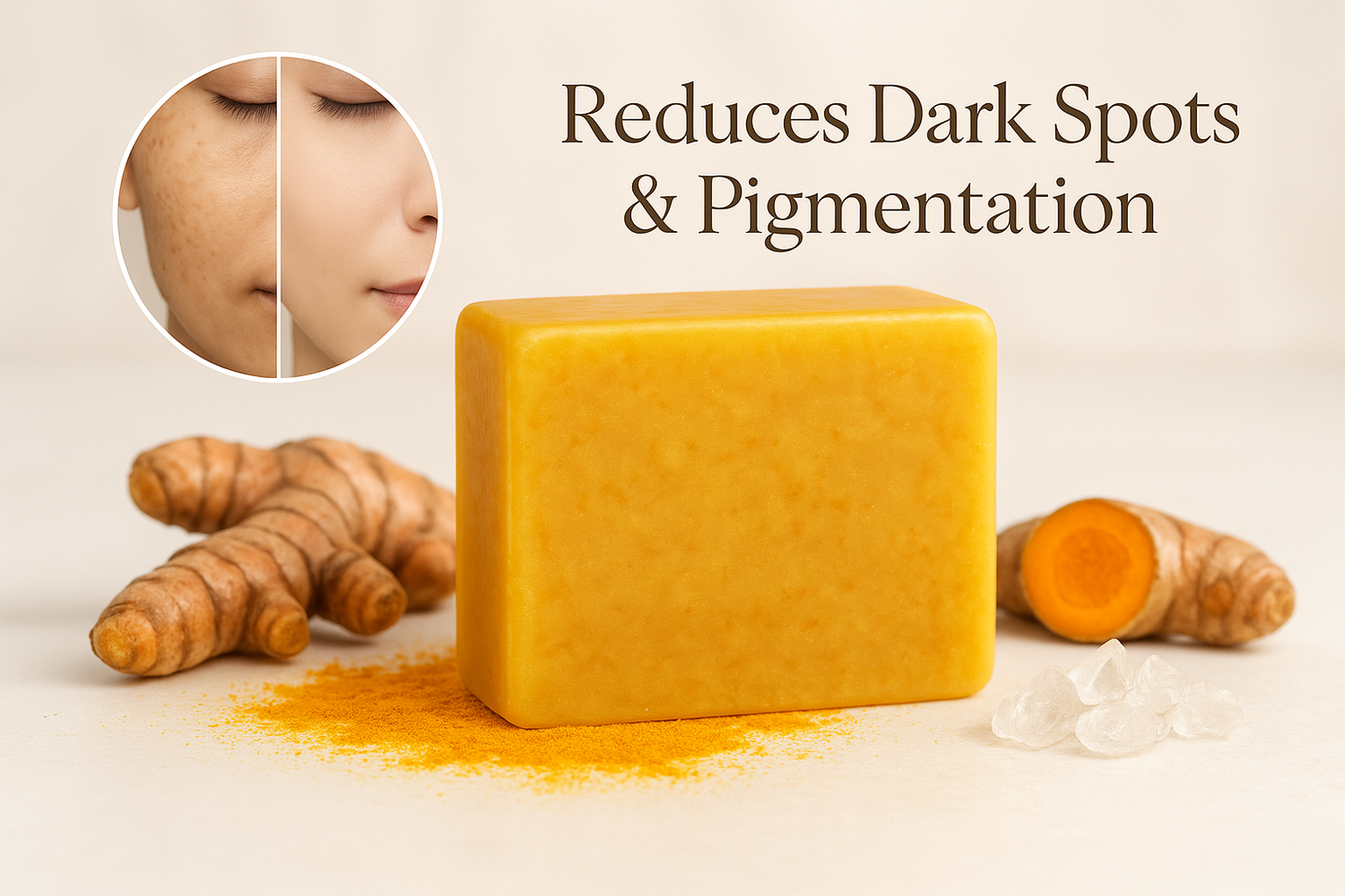 dark spots and pigmentation reduces by turmeric and kojic acid soap