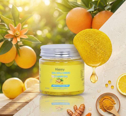 Hiemy Kojic Acid & Turmeric Cleansing Pads (50Pads) | Brightens | Targets Pigmentation | Energizes Skin | Suitable for All Skin Types